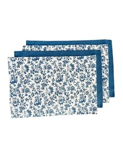 Floral Sonata Reversible Placemat Set of 4 in Blue