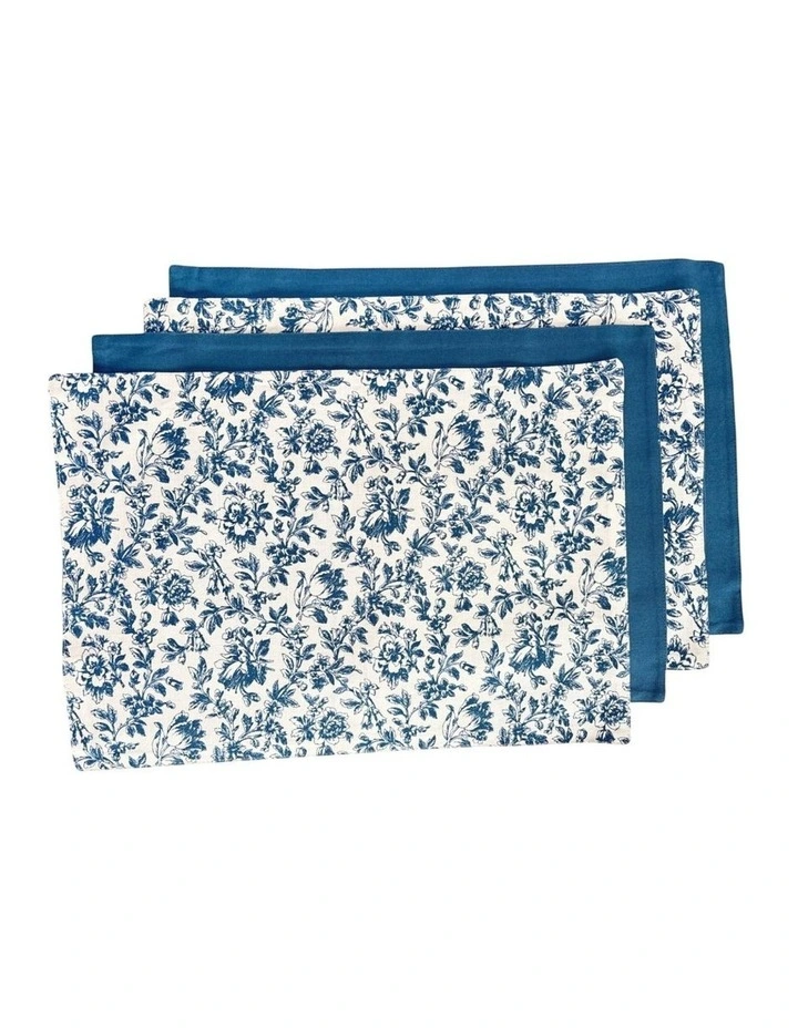 Floral Sonata Reversible Placemat Set of 4 in Blue image 1