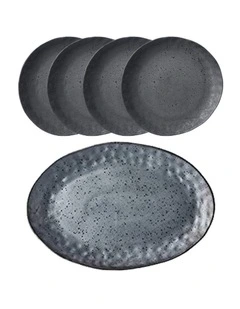 Rania Tapas Platter And Plates Set Piece Of 5 in Black