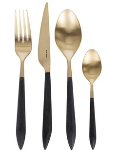 24K Gold Plated Cutlery Set 24-Pieces in Black/Gold