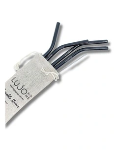 Smoothie Size Bent Reusable Straws in Black