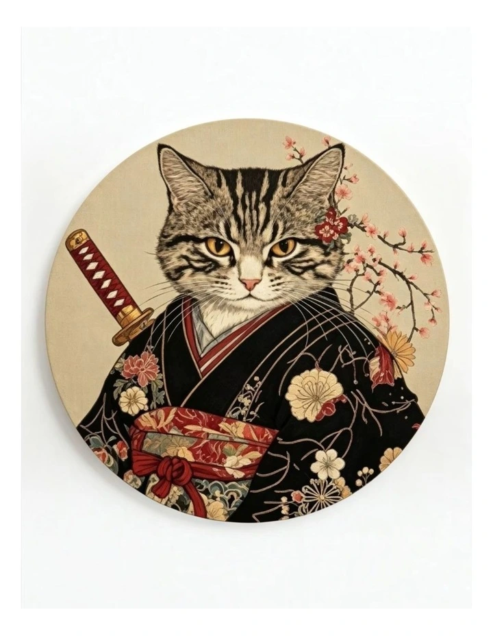 Samurai Cat Ceramic Coaster Set of 4 (4 x 4) image 3