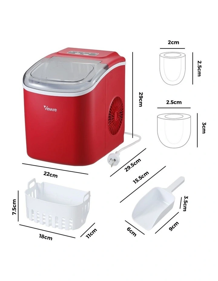 Vevare Portable Ice Maker Machine 12kg Red image 3