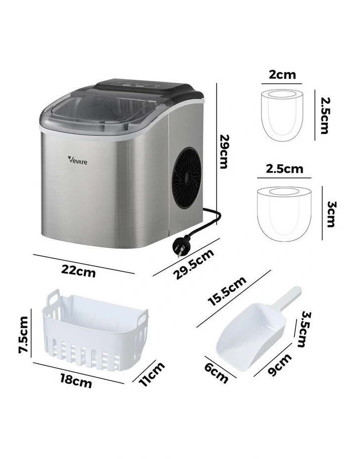 Vevare Portable Ice Maker Machine 12kg Silver image 3