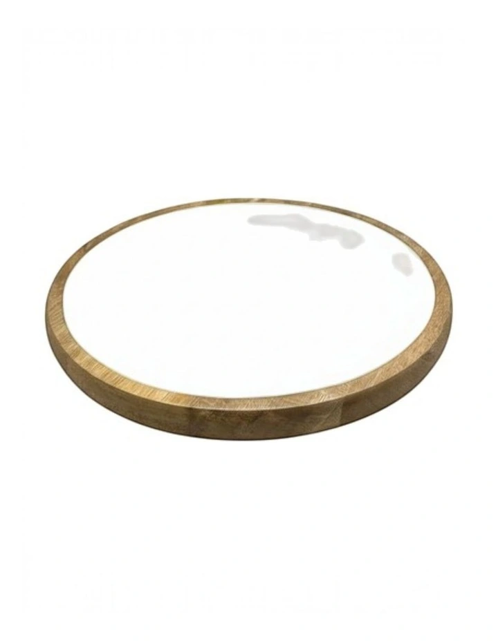 Corinne Circular Tray 35x35x3cm White & Natural image 2