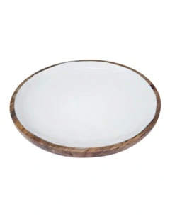 Corinne Round Serving Tray Small 26x26x2cm White & Natural