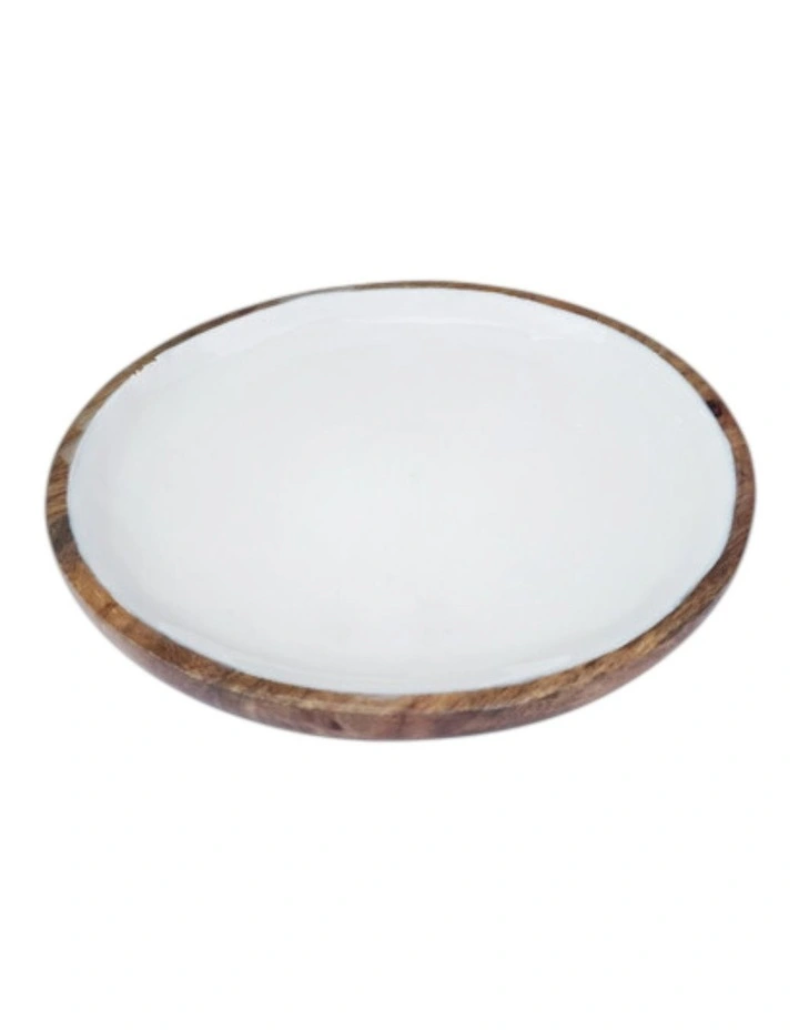 Corinne Round Serving Tray Small 26x26x2cm White & Natural image 1