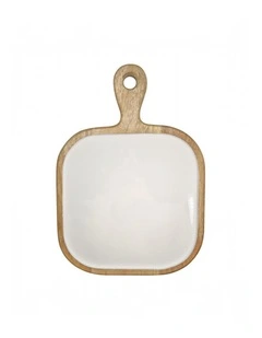Corinne Square Tray with Handle 26x36x2.5cm White & Natural