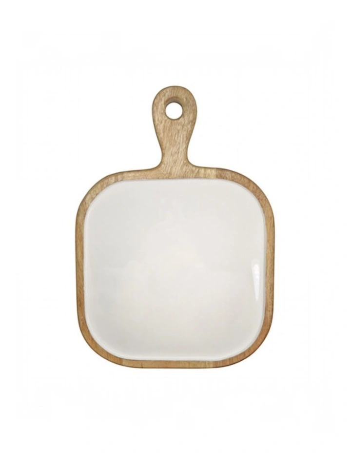 Corinne Square Tray with Handle 26x36x2.5cm White & Natural image 1