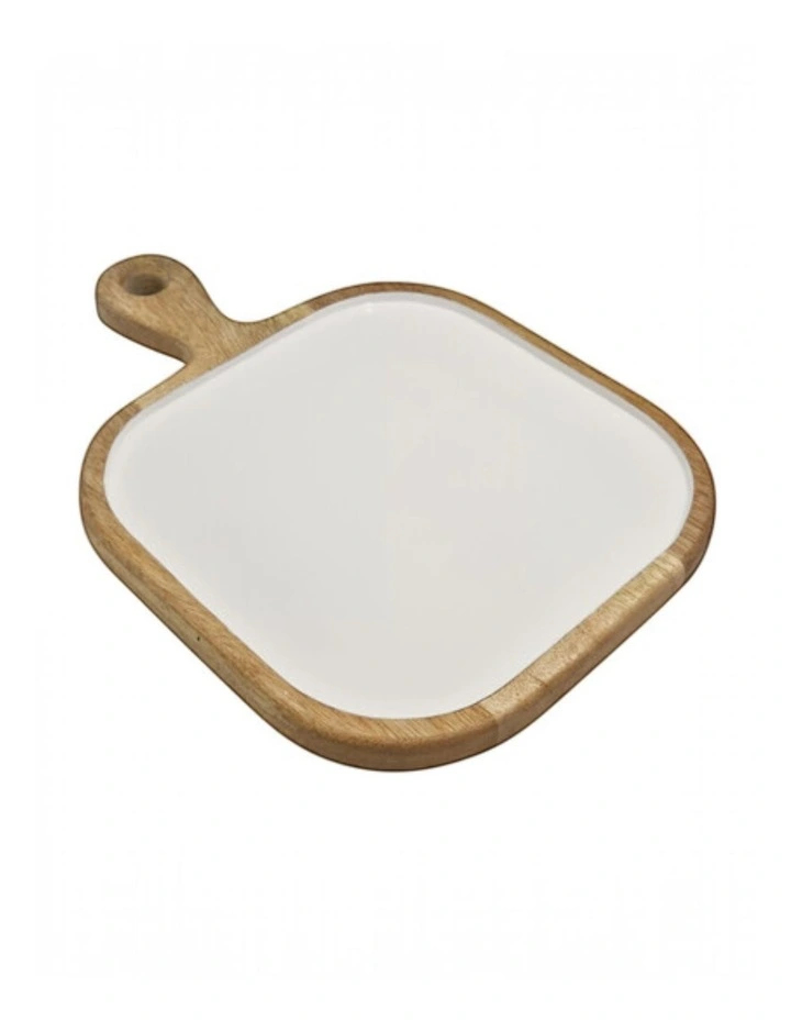 Corinne Square Tray with Handle 26x36x2.5cm White & Natural image 2