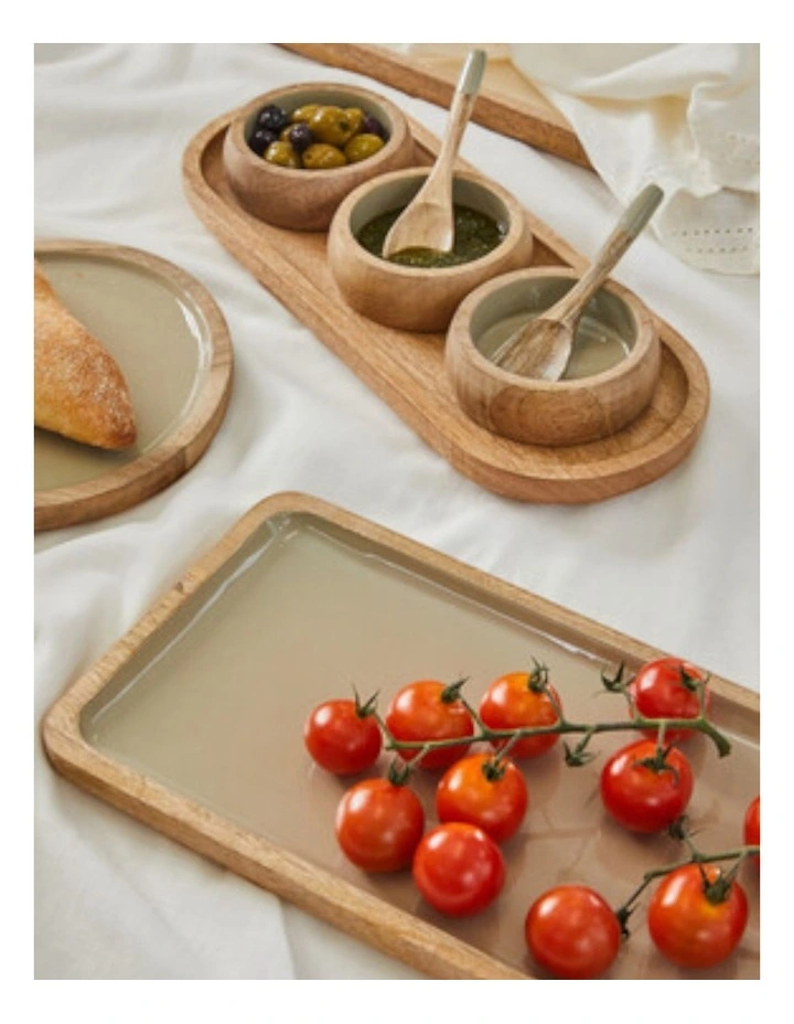 Corinne Serving Tray with Dip Bowls and Spoons 35.5x13x5cm White & Natural image 3