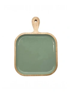 Corinne Square Tray with Handle 26x36x2.5cm Green & Natural