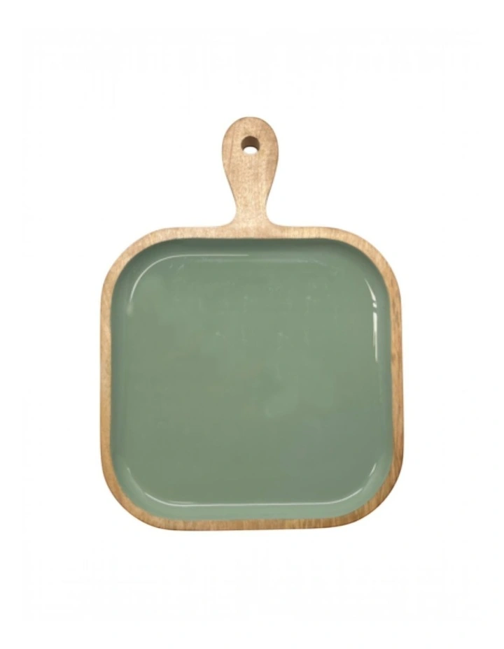 Corinne Square Tray with Handle 26x36x2.5cm Green & Natural image 1