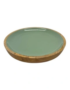 Corinne Round Serving Tray Small 26x26x2cm Green & Natural