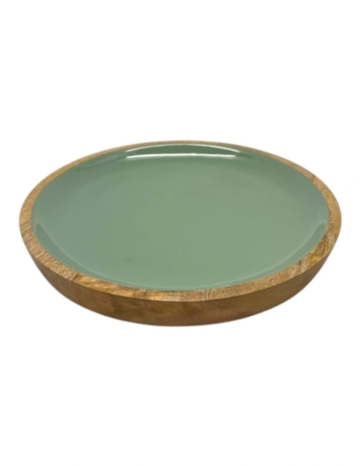 Corinne Round Serving Tray Small 26x26x2cm Green & Natural image 1