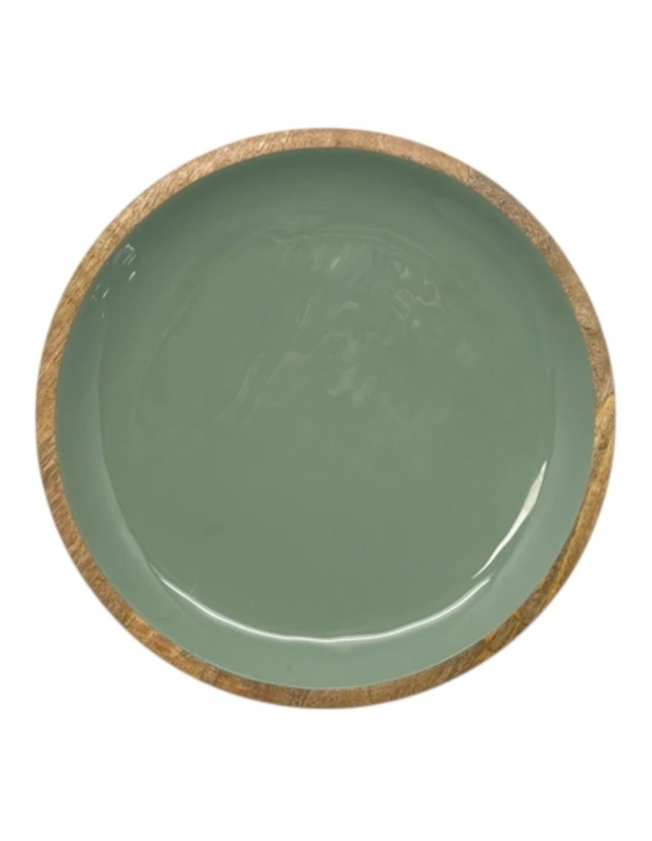 Corinne Round Serving Tray Small 26x26x2cm Green & Natural image 2