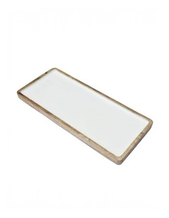 Corinne Rectangle Tray Small 40x18x2.5cm White & Natural