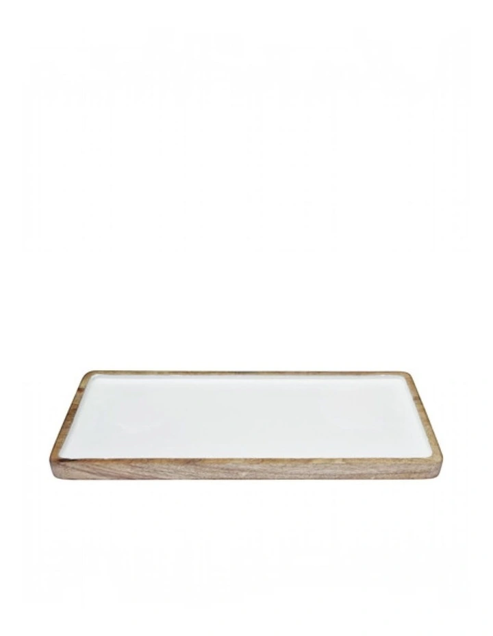 Corinne Rectangle Tray Small 40x18x2.5cm White & Natural image 2