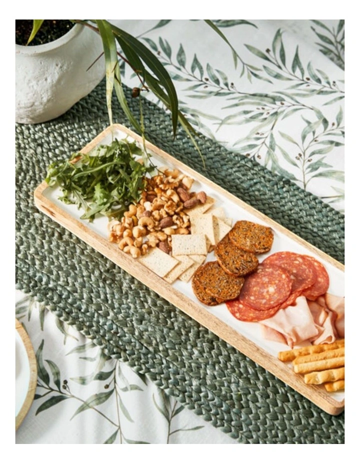 Corinne Rectangle Tray Small 40x18x2.5cm White & Natural image 3