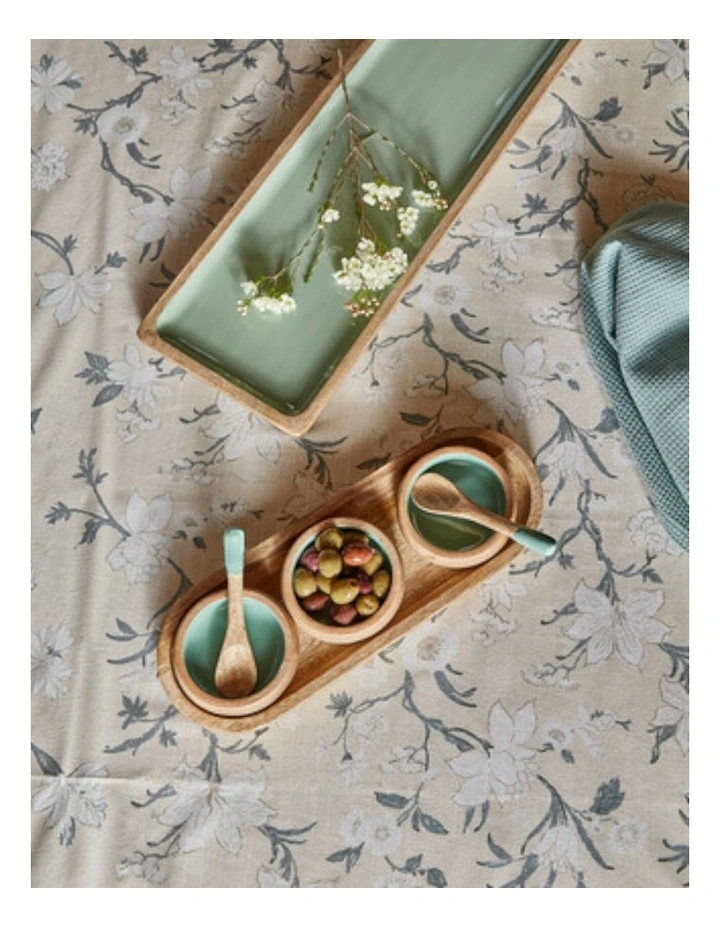 Corinne Serving Tray with Dip Bowls and Spoons 35.5x13x5cm Green & Natural image 3