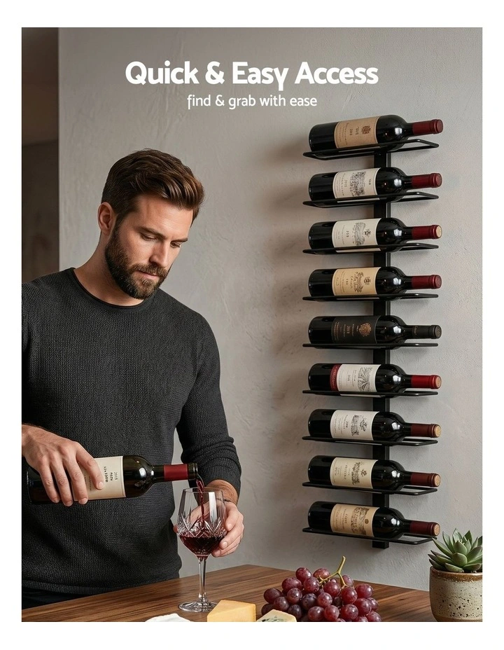 Artiss Wall Mounted Wine Rack 9 Bottles Display Storage Organizer Metal Black image 5
