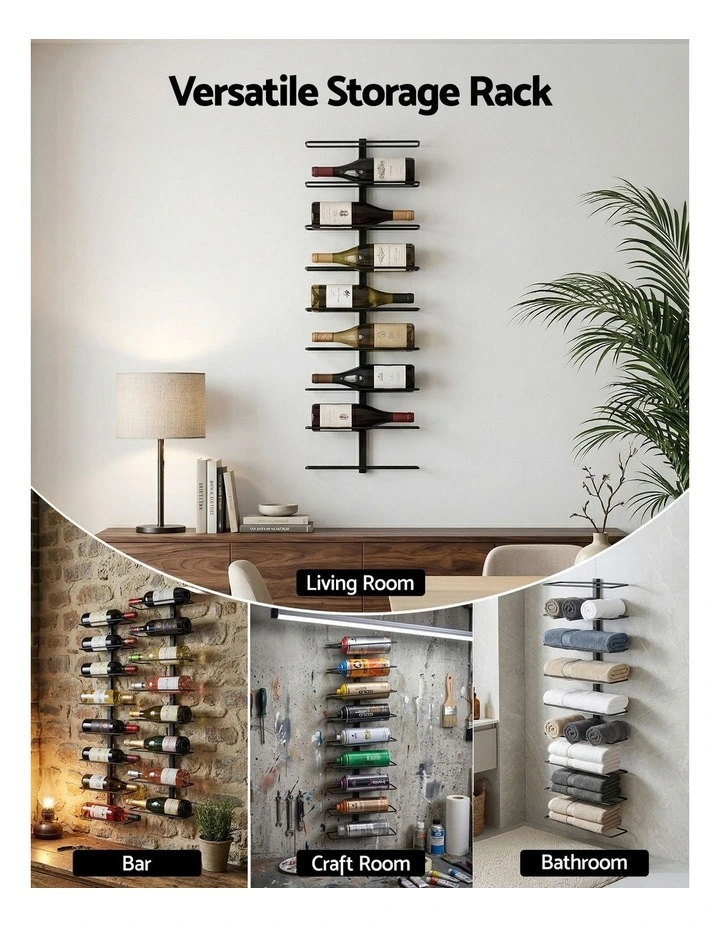Artiss Wall Mounted Wine Rack 9 Bottles Display Storage Organizer Metal Black image 6