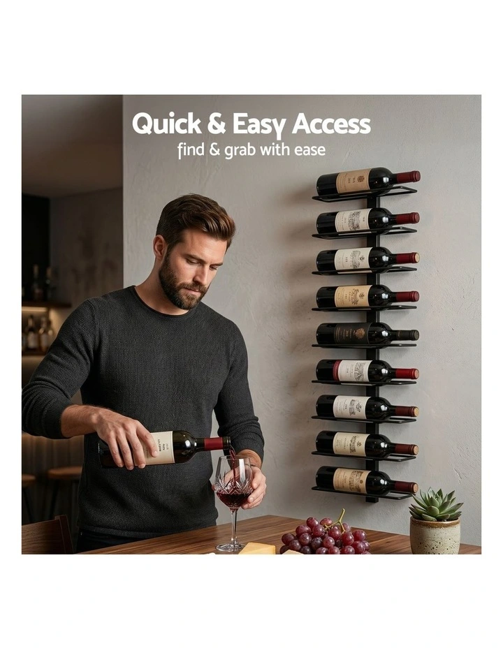 Artiss Wall Mounted Wine Rack 9 Bottles Display Storage Organizer Metal Black image 7