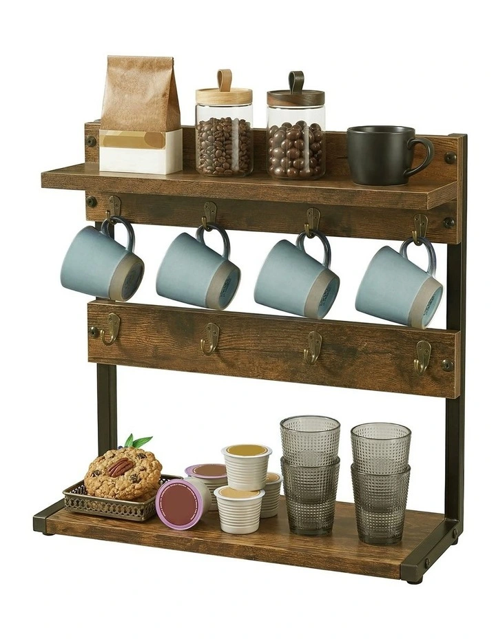 Levede Mug Holder Stand Industrial 2 Tier Countertop Mug Tree Organizer 8 Hooks image 1
