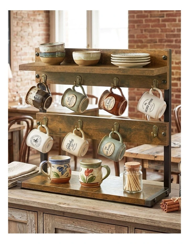 Levede Mug Holder Stand Industrial 2 Tier Countertop Mug Tree Organizer 8 Hooks image 7