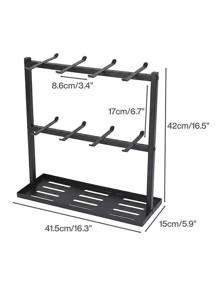 Levede Mug Rack 2 Tier 16 Hook Metal Coffee Cup Holder Stand Organizer Kitchen image 3