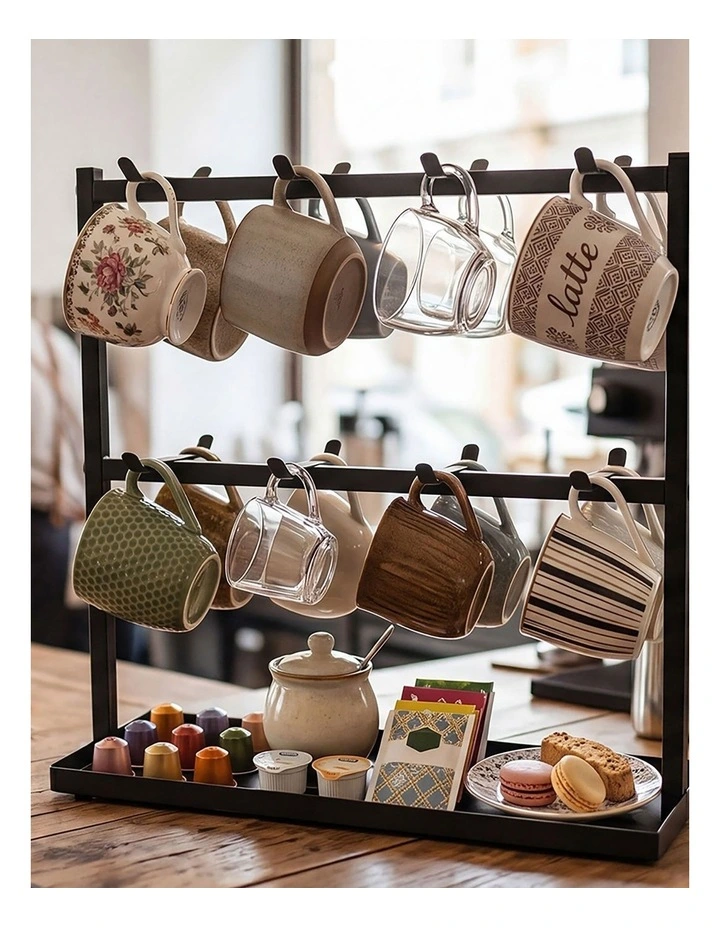 Levede Mug Rack 2 Tier 16 Hook Metal Coffee Cup Holder Stand Organizer Kitchen image 7