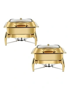 SOGA 2 Pack Square Gold Chafing Dish Stainless Steel Food Warmer