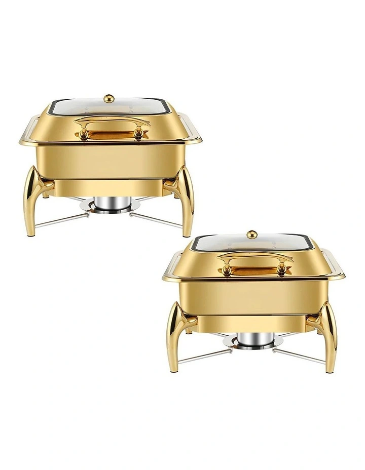 SOGA 2 Pack Square Gold Chafing Dish Stainless Steel Food Warmer image 1