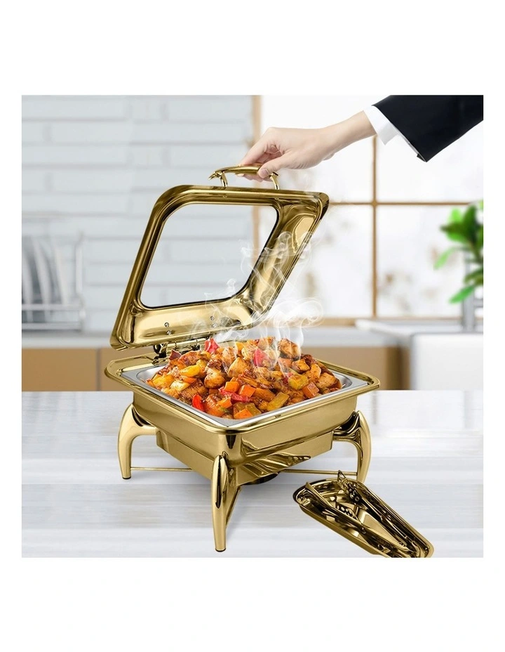 SOGA 2 Pack Square Gold Chafing Dish Stainless Steel Food Warmer image 6