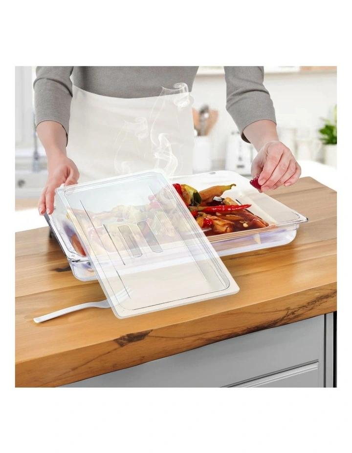 SOGA 100mm Clear Gastronorm GN Pan 1/1 Food Tray Storage Bundle of 2 with Lid image 5