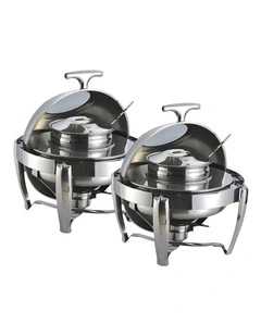 SOGA 2 Pack Round Soup Tureen Chafing Dish 6.5L Visual Lid Food Warmer