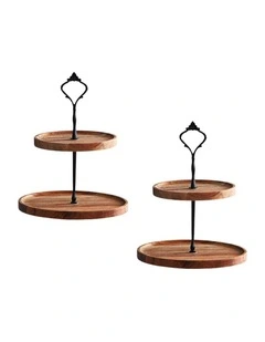 SOGA 2X 20cm 2 Tier Acacia Wood Dessert Stand