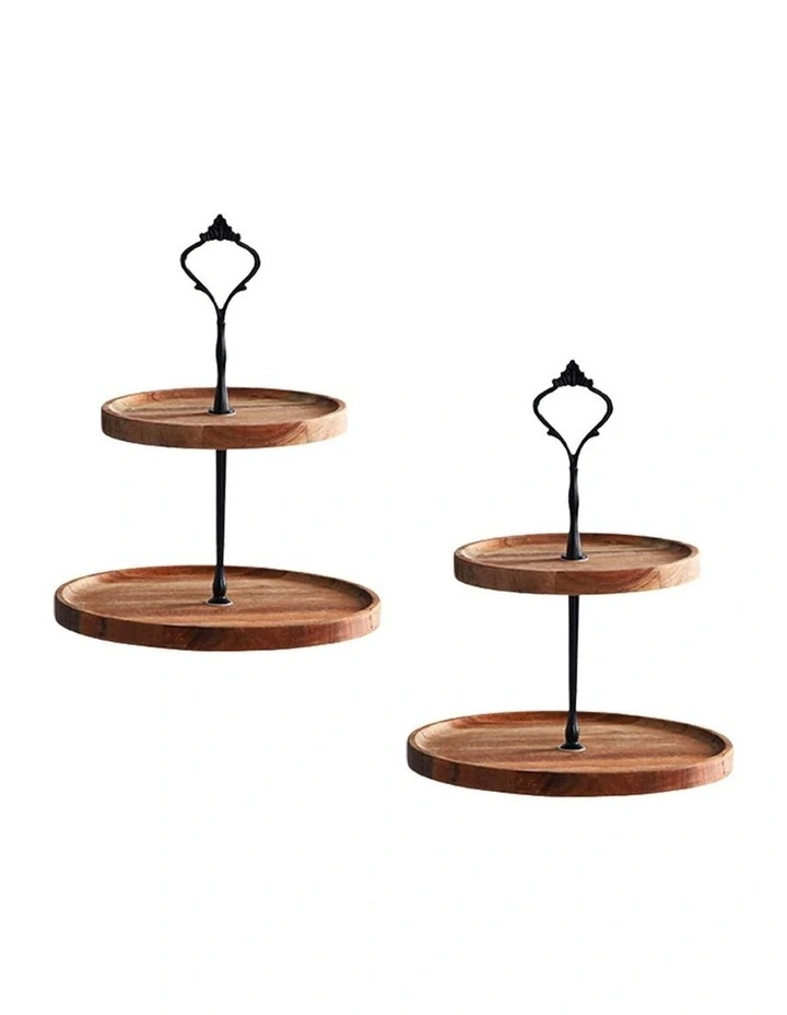 SOGA 2X 20cm 2 Tier Acacia Wood Dessert Stand image 1