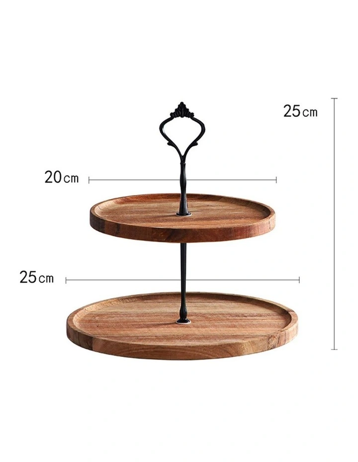 SOGA 2X 20cm 2 Tier Acacia Wood Dessert Stand image 2
