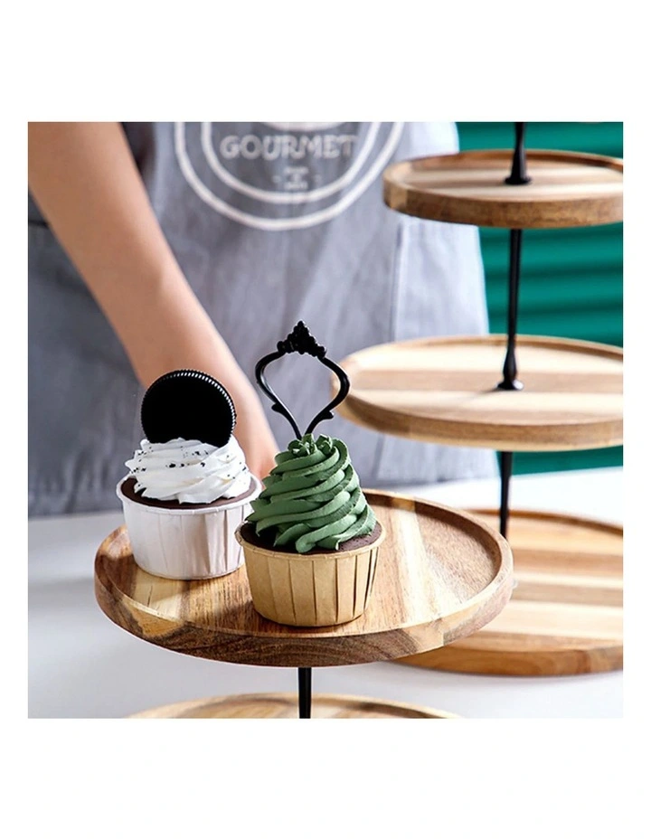SOGA 2X 20cm 2 Tier Acacia Wood Dessert Stand image 3
