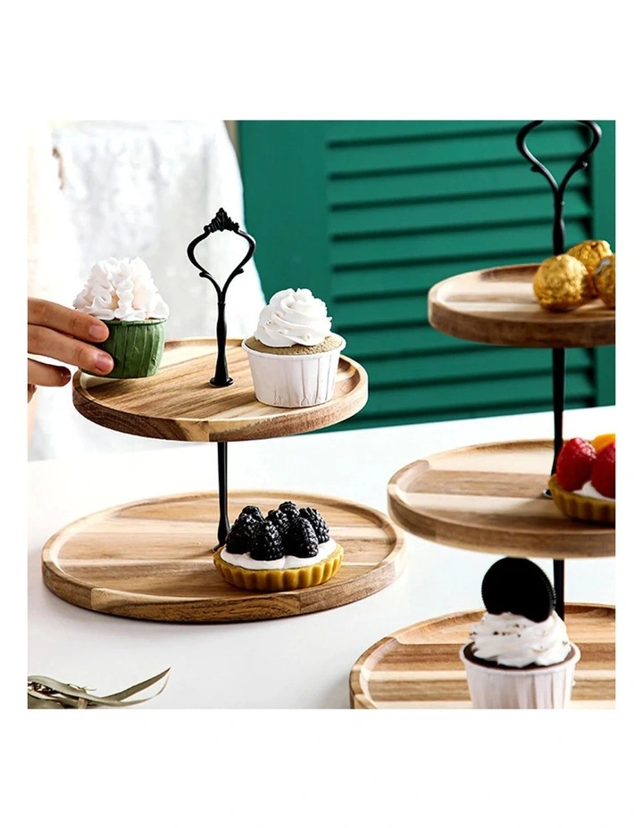 SOGA 2X 20cm 2 Tier Acacia Wood Dessert Stand image 4