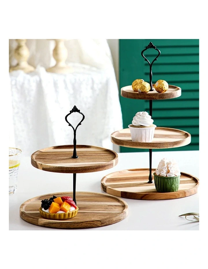 SOGA 2X 20cm 2 Tier Acacia Wood Dessert Stand image 5