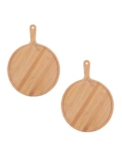 SOGA 2X 11in Round Blonde Wood Serving Tray with Handle