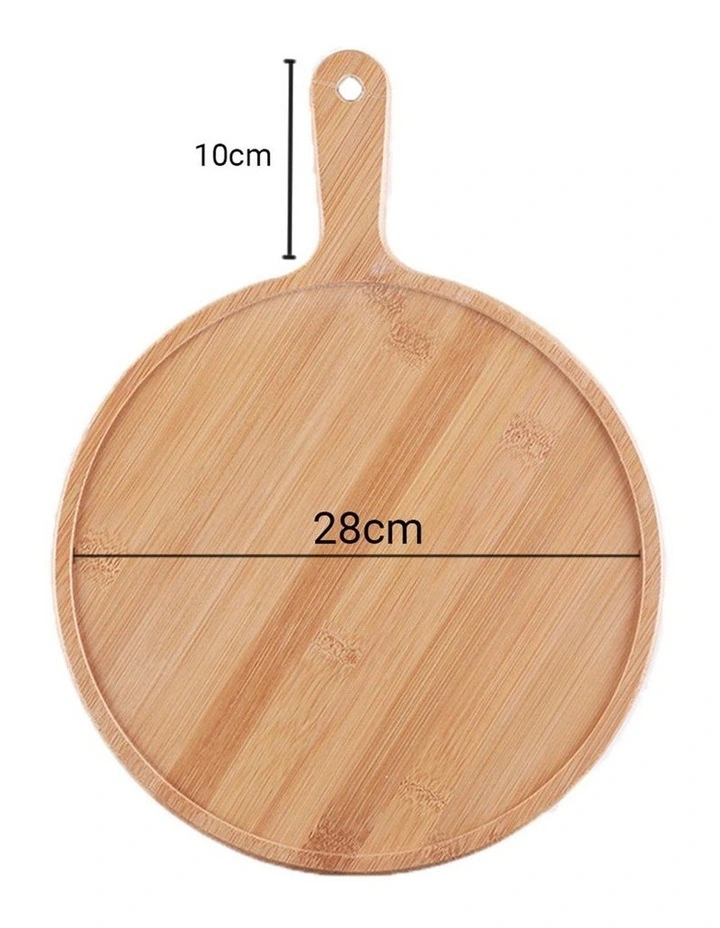 SOGA 2X 11in Round Blonde Wood Serving Tray with Handle image 2