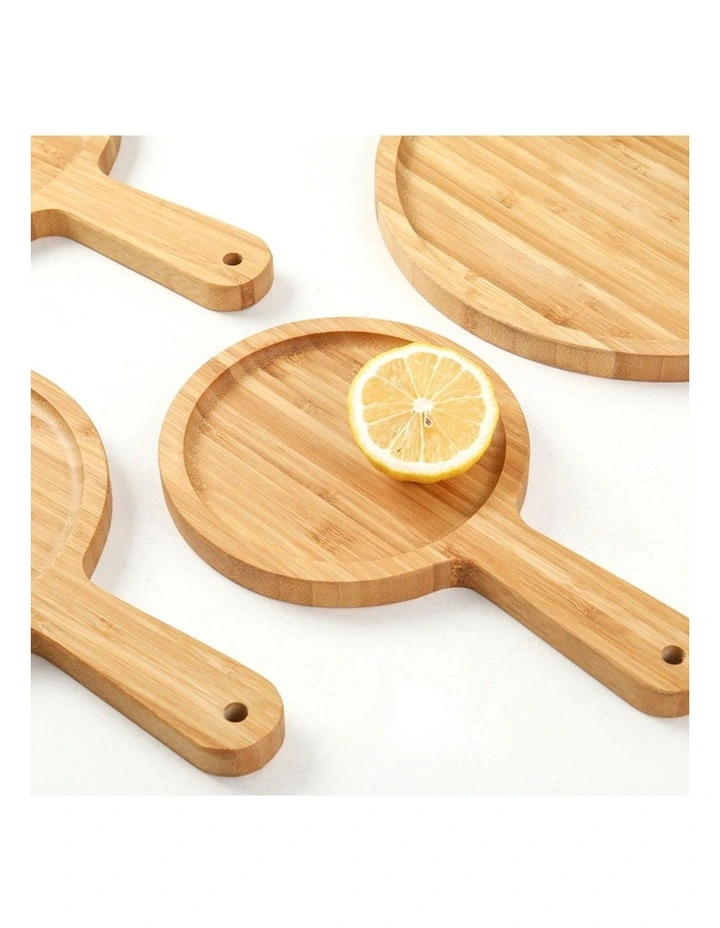 SOGA 2X 11in Round Blonde Wood Serving Tray with Handle image 6