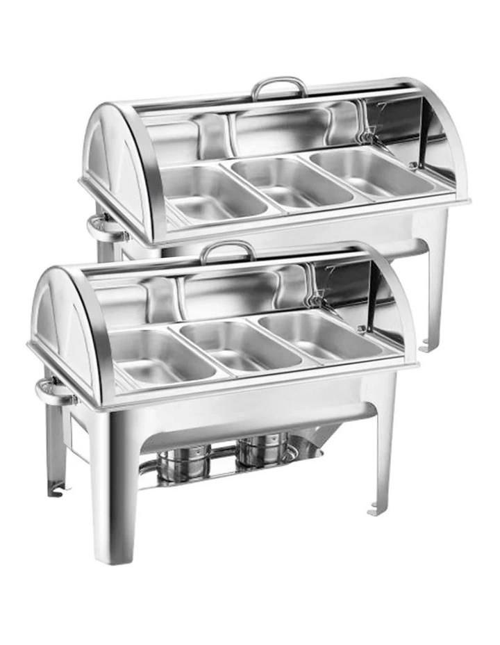 SOGA 2 Pack Chafing Dish Triple Tray 3L Roll Top Stainless Steel Food Warmer image 1
