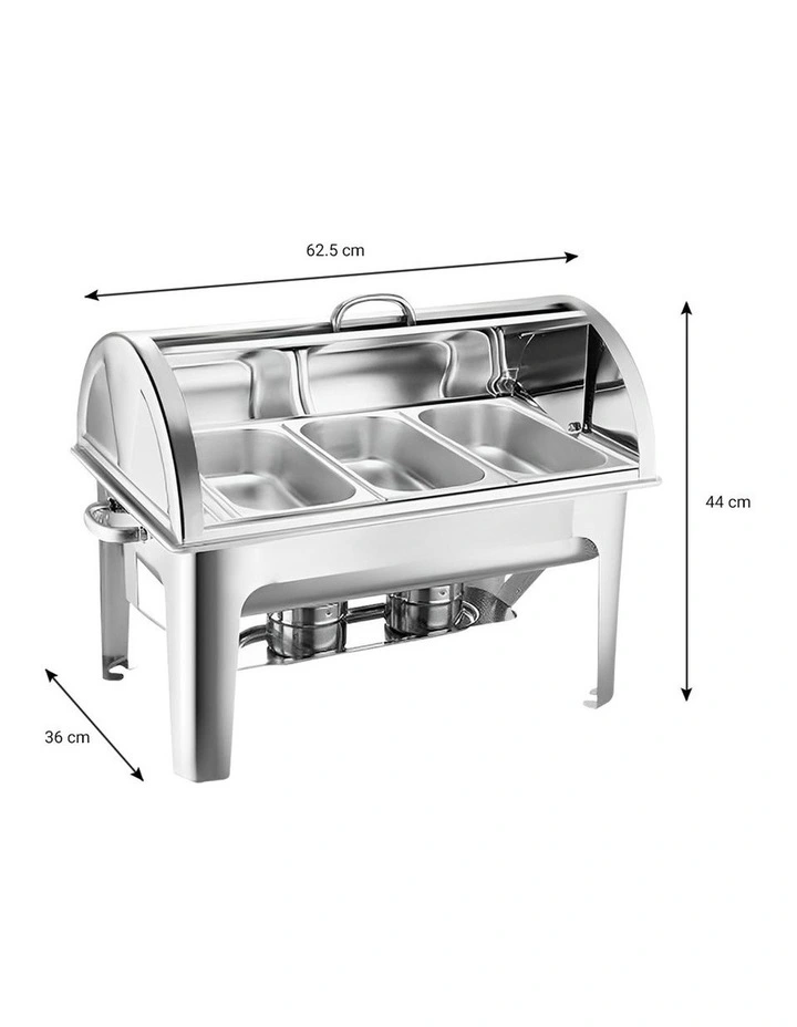 SOGA 2 Pack Chafing Dish Triple Tray 3L Roll Top Stainless Steel Food Warmer image 4