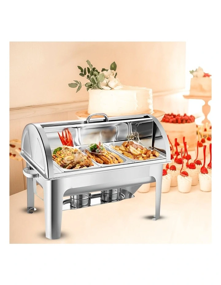 SOGA 2 Pack Chafing Dish Triple Tray 3L Roll Top Stainless Steel Food Warmer image 5