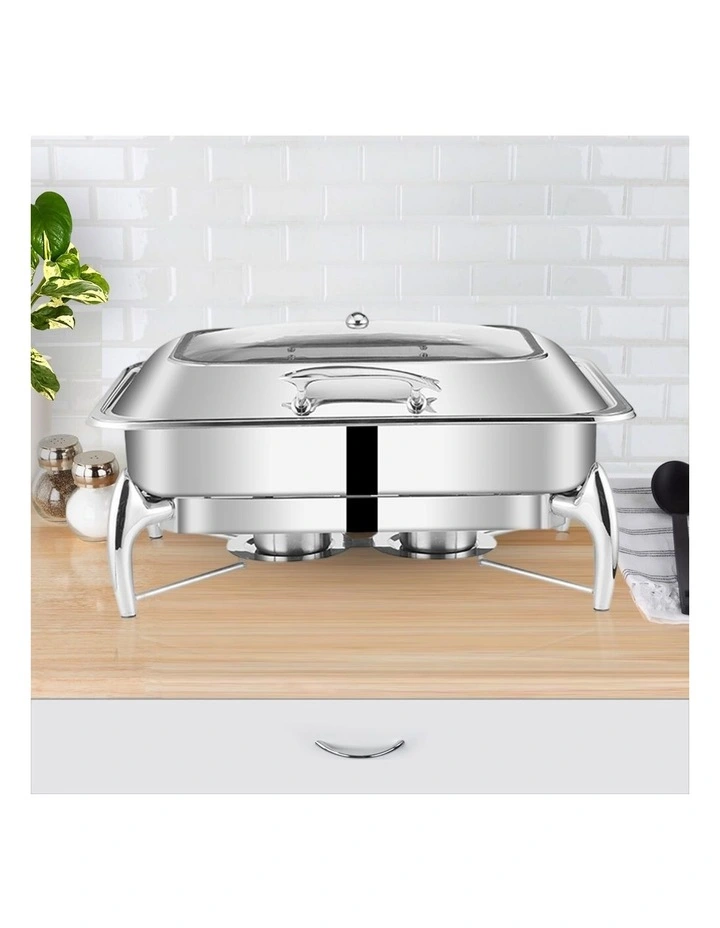 SOGA 2 Pack Rectangular Chafing Dish 9L Stainless Steel Food Warmer image 3
