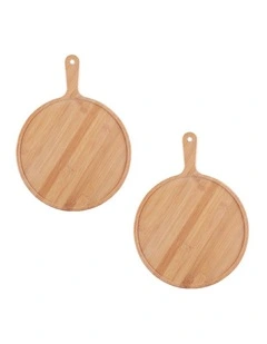 SOGA 2X 9 Inch Blonde Round Wooden Serving Tray with Handle